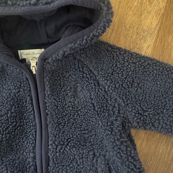 Ralph Lauren Fleece, Teddy Bear Ear Jacket in Navy - Picture 3 of 8